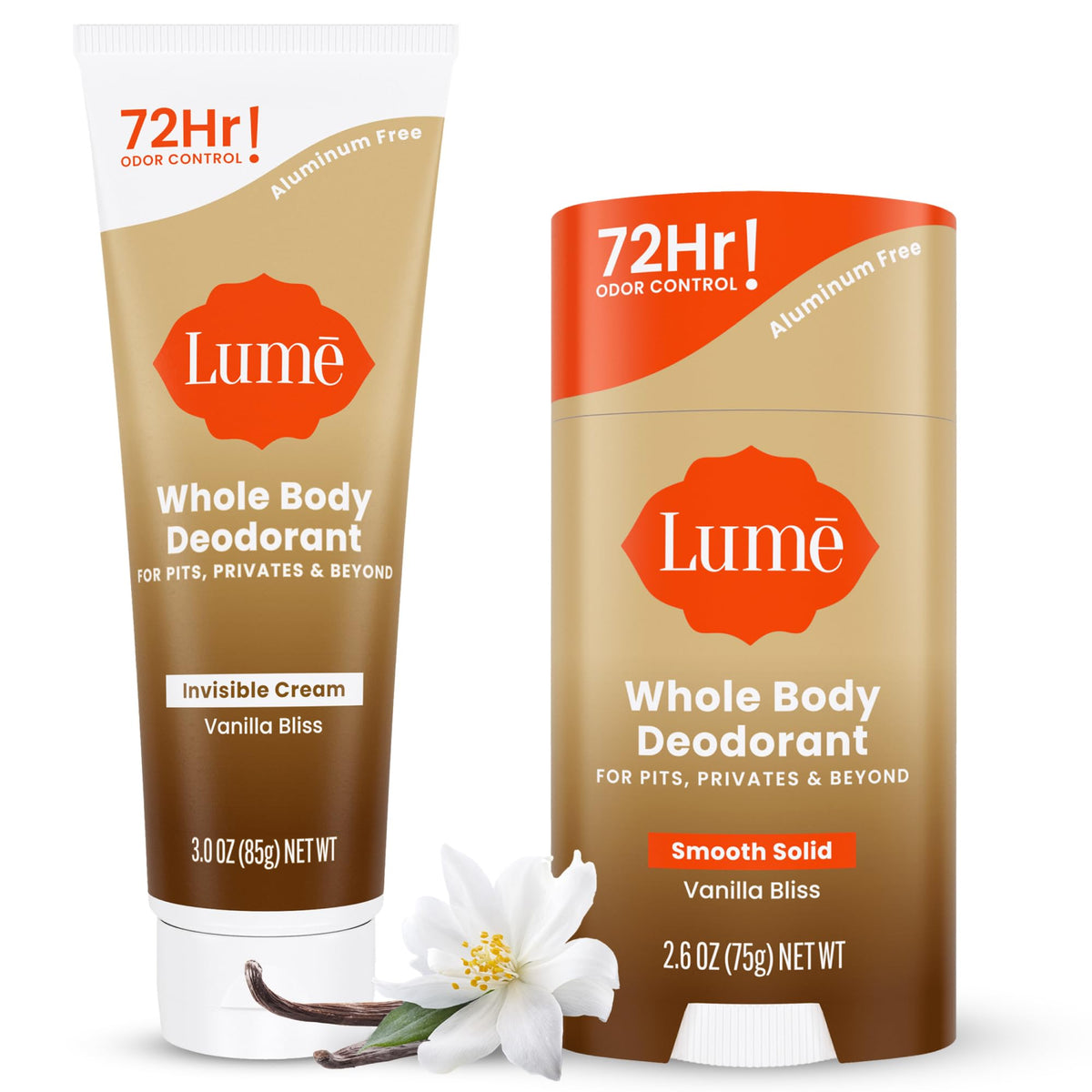 Lume Vanilla Bliss bundle front packaging showing both cream and stick for easy identification and confidence
