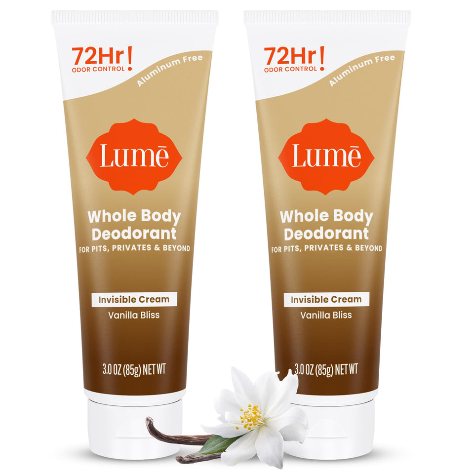 Lume front tube showing Vanilla Bliss scent and benefits