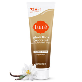 Lume front tube showing Vanilla Bliss and 3.0 oz, clear benefit: discreet odor control