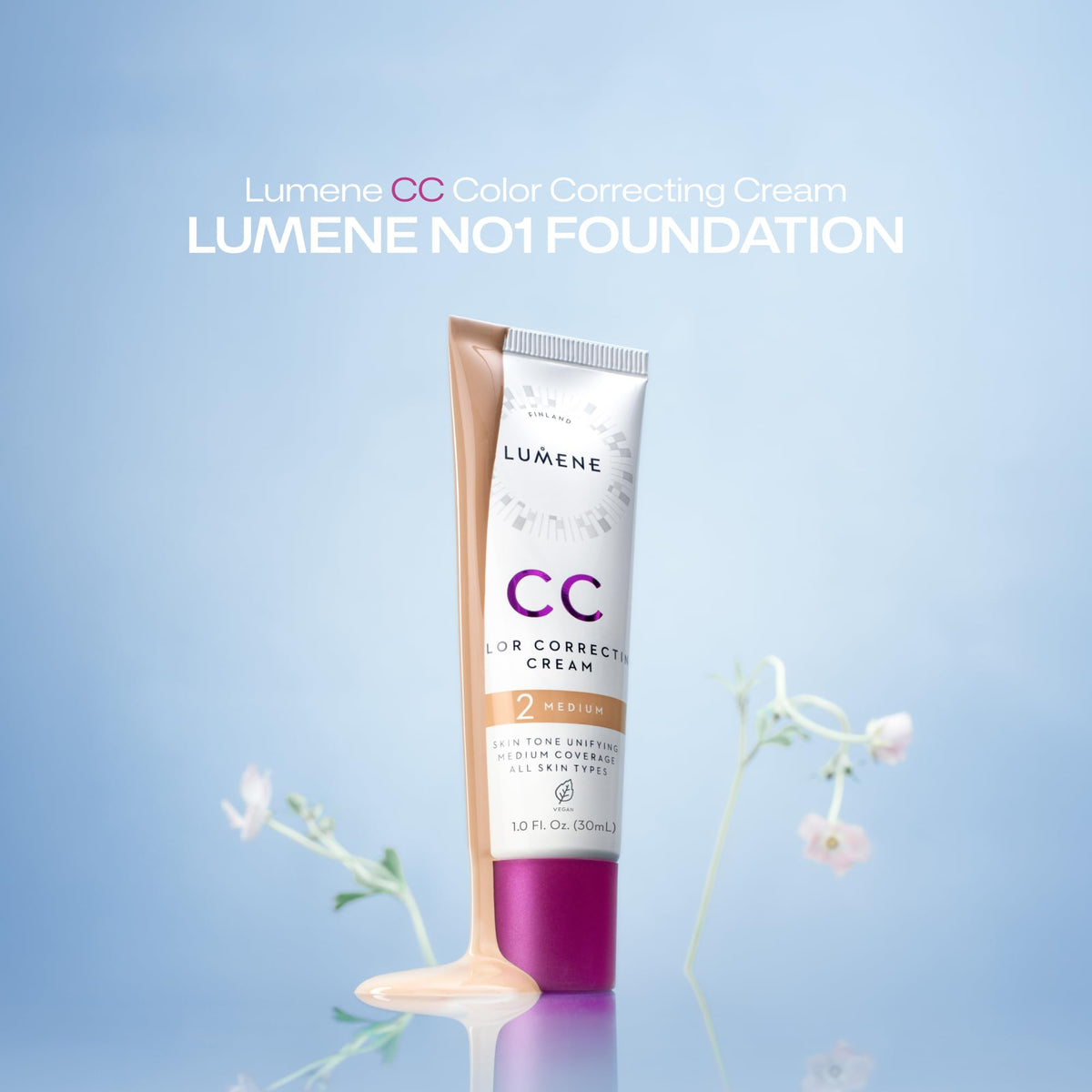 Lumene applied on model's cheek showing natural finish and even tone benefit