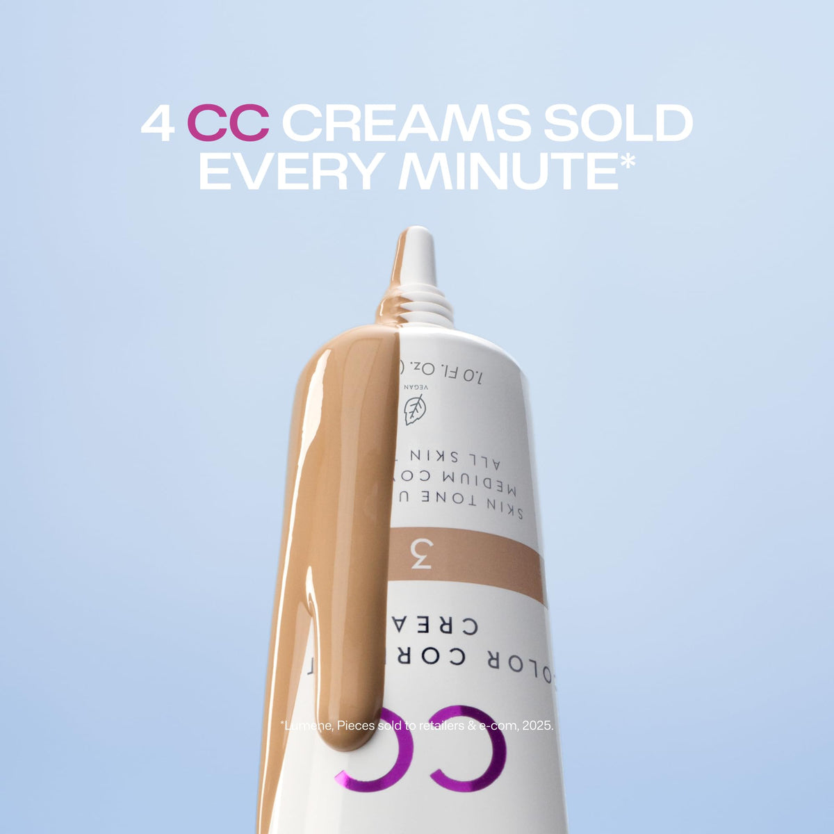 Lumene CC Cream next to hand for scale showing compact 1 fl oz size and travel convenience