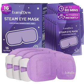 LumiDew front packaging showing 16 unscented masks, convenient storage benefit