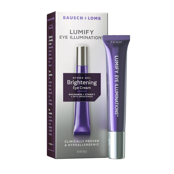 LUMIFY front jar of eye cream showing sleek packaging and brightening benefit