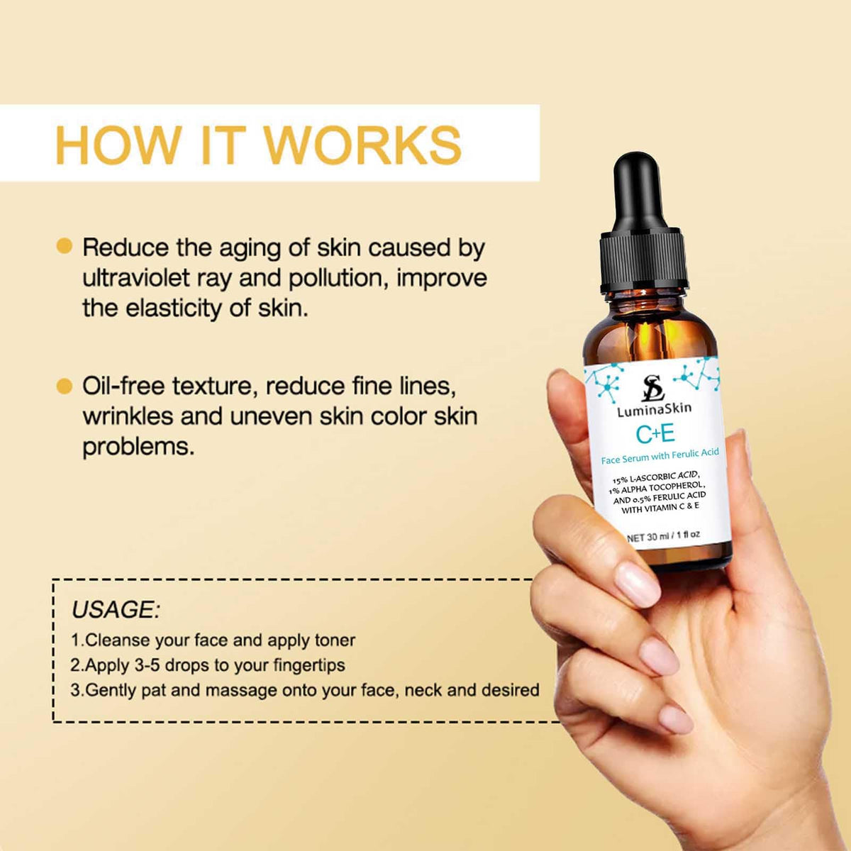 Applying LuminaSkin to face and neck, demonstrates easy layering before moisturizer