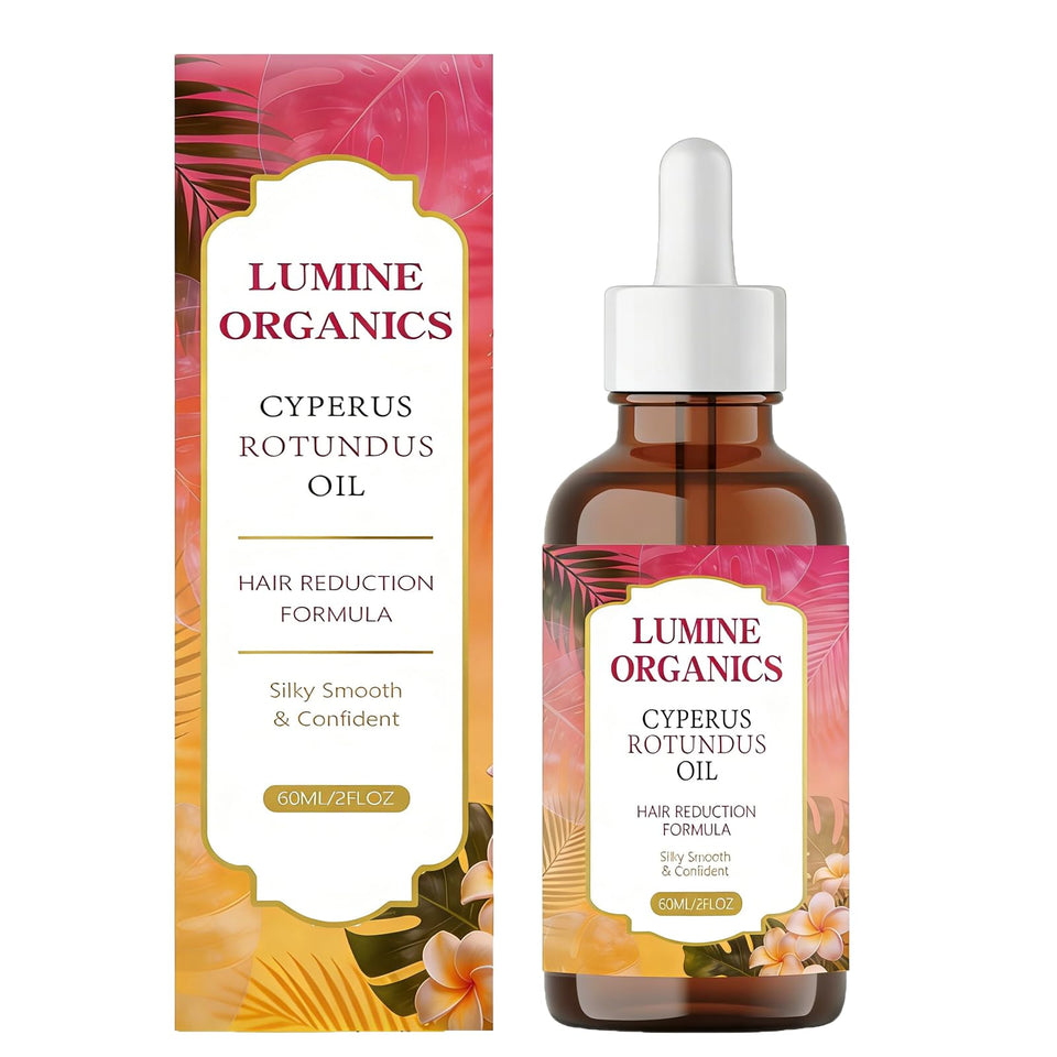 Lumine Organics front packaging showing bottle and brand, promotes natural hair care