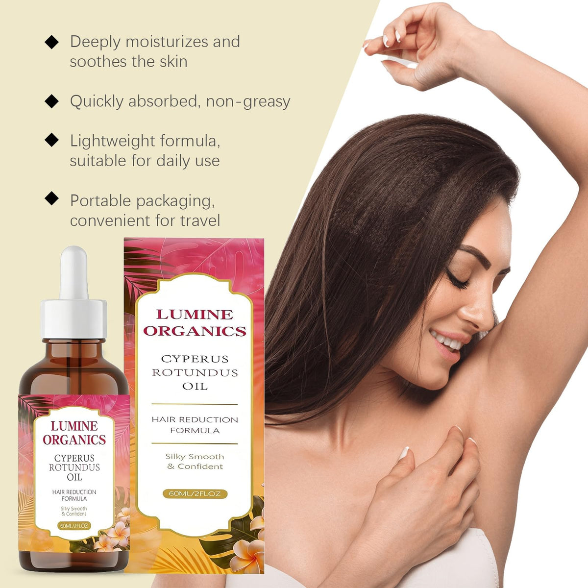 Lumine Organics oil texture pouring to display lightweight absorbent consistency