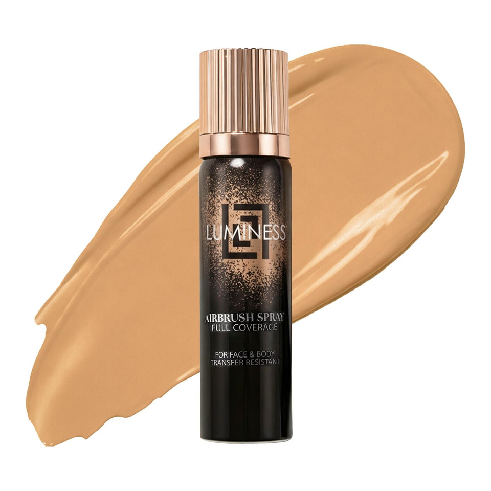 LUMINESS front packaging showing can and kabuki brush for polished coverage