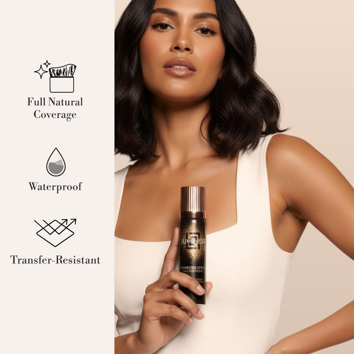 LUMINESS kabuki brush receiving mist demonstrating easy precision application