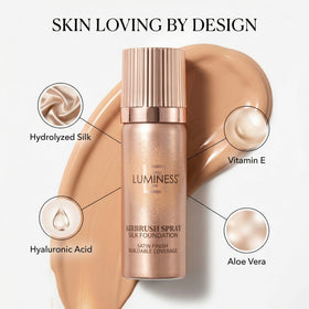 LUMINESS kit components laid flat highlighting brush and can