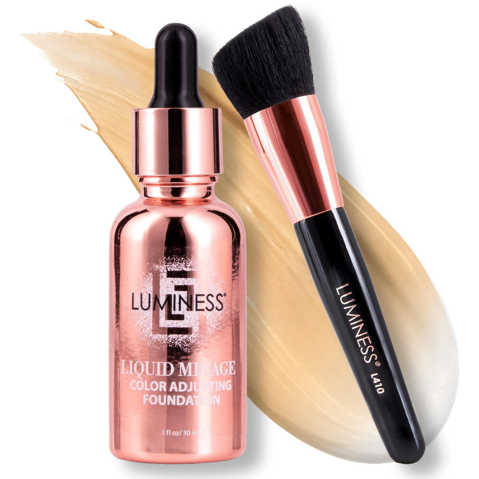 LUMINESS front packaging of Liquid Mirage kit showing components and benefit of all-in-one convenience