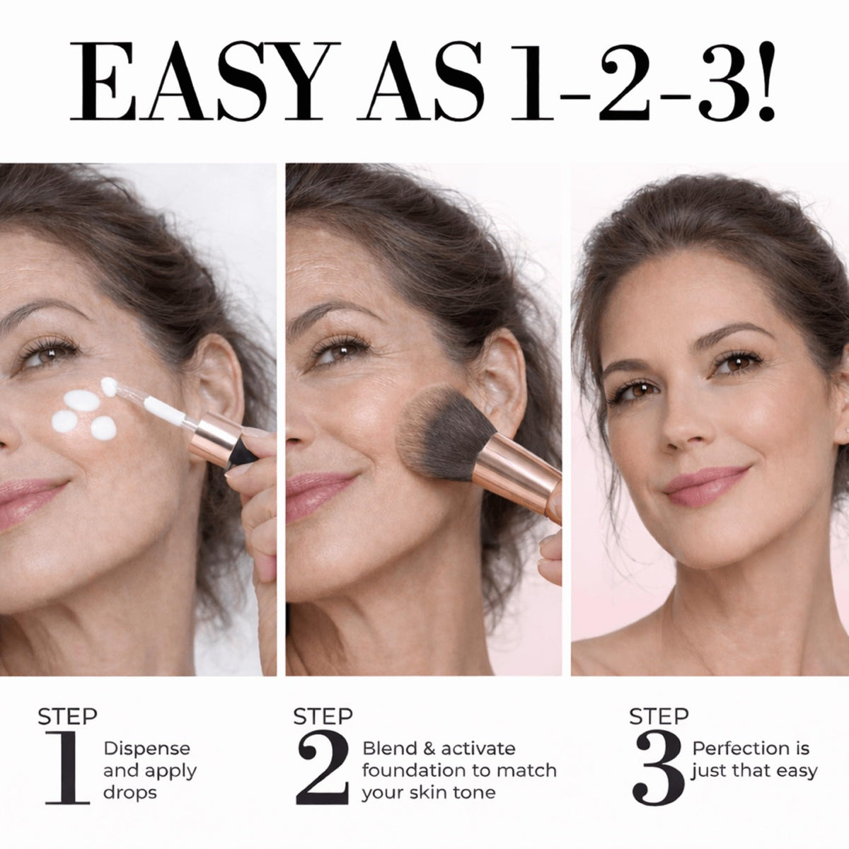 Lifestyle vanity scene with LUMINESS kit ready for morning routine, promoting fast prep