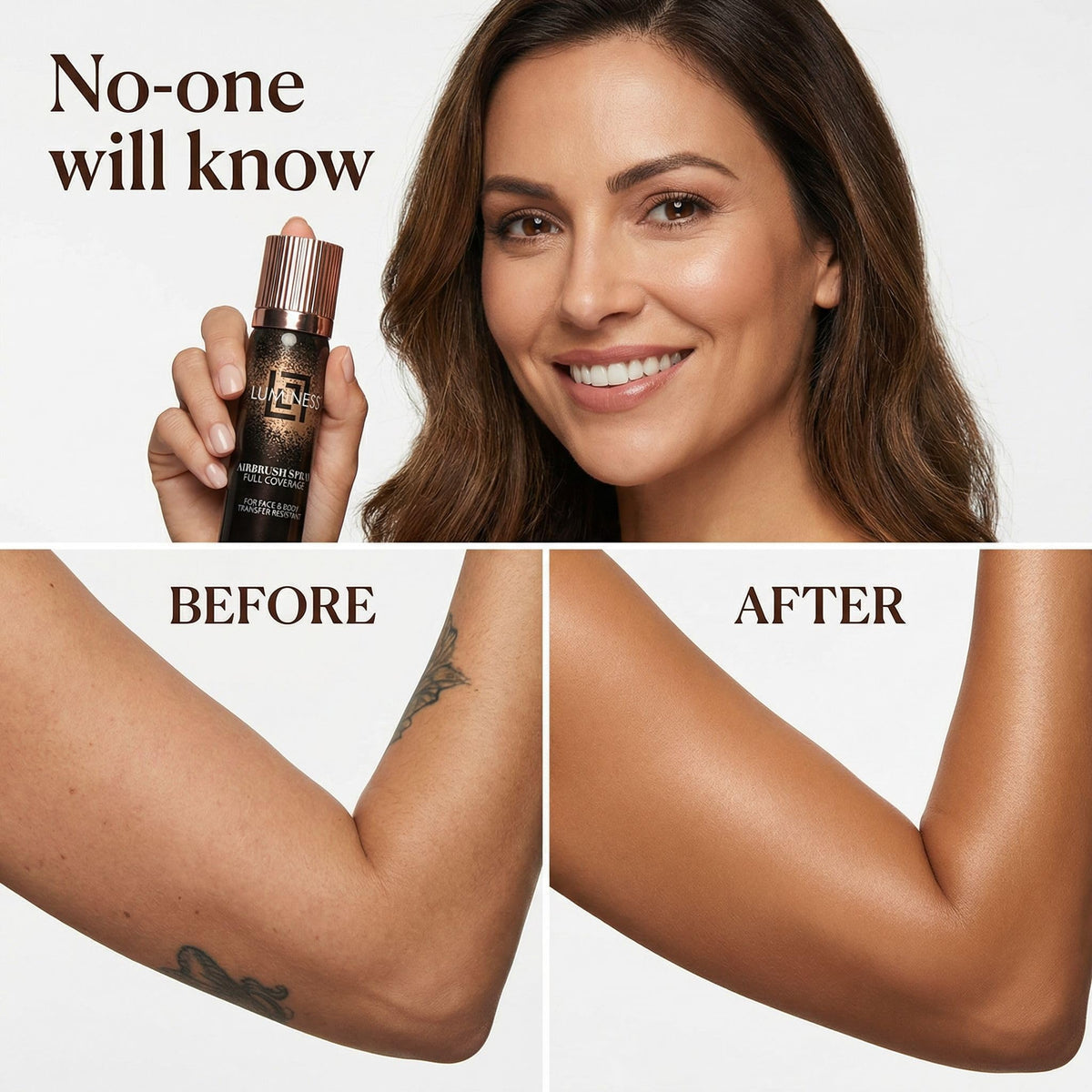 LUMINESS nine shade swatches showing customizable bronzing benefit