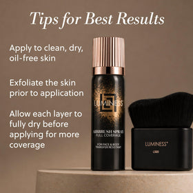 LUMINESS travel and brush in bag showing portability and on-the-go touch-up benefit