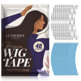 LUMORIA front packaging showing 48 ultra hold wig tape strips and clear branding