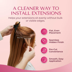 LUMORIA tape applied near hairline for invisible, natural finish