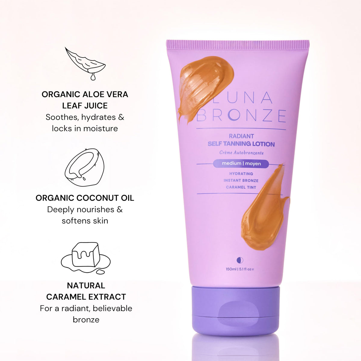 Luna Bronze applied with mitt showing streak-free coverage and even bronze