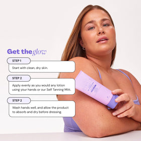 Luna Bronze tube next to hand illustrating 150ml size for travel and daily use