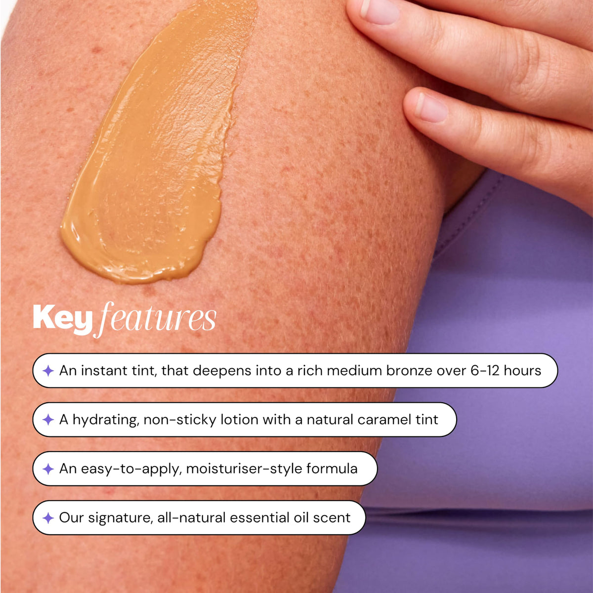 Luna Bronze lotion texture close-up demonstrating smooth, hydrating consistency