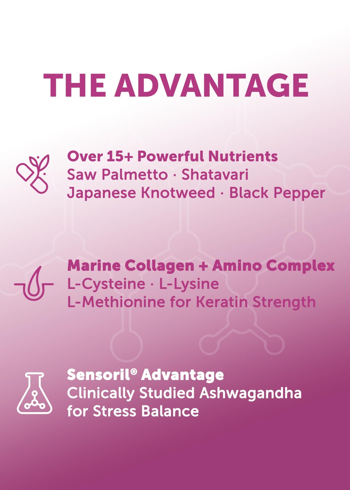 Lunakai nutrition facts label listing biotin, collagen, keratin benefits