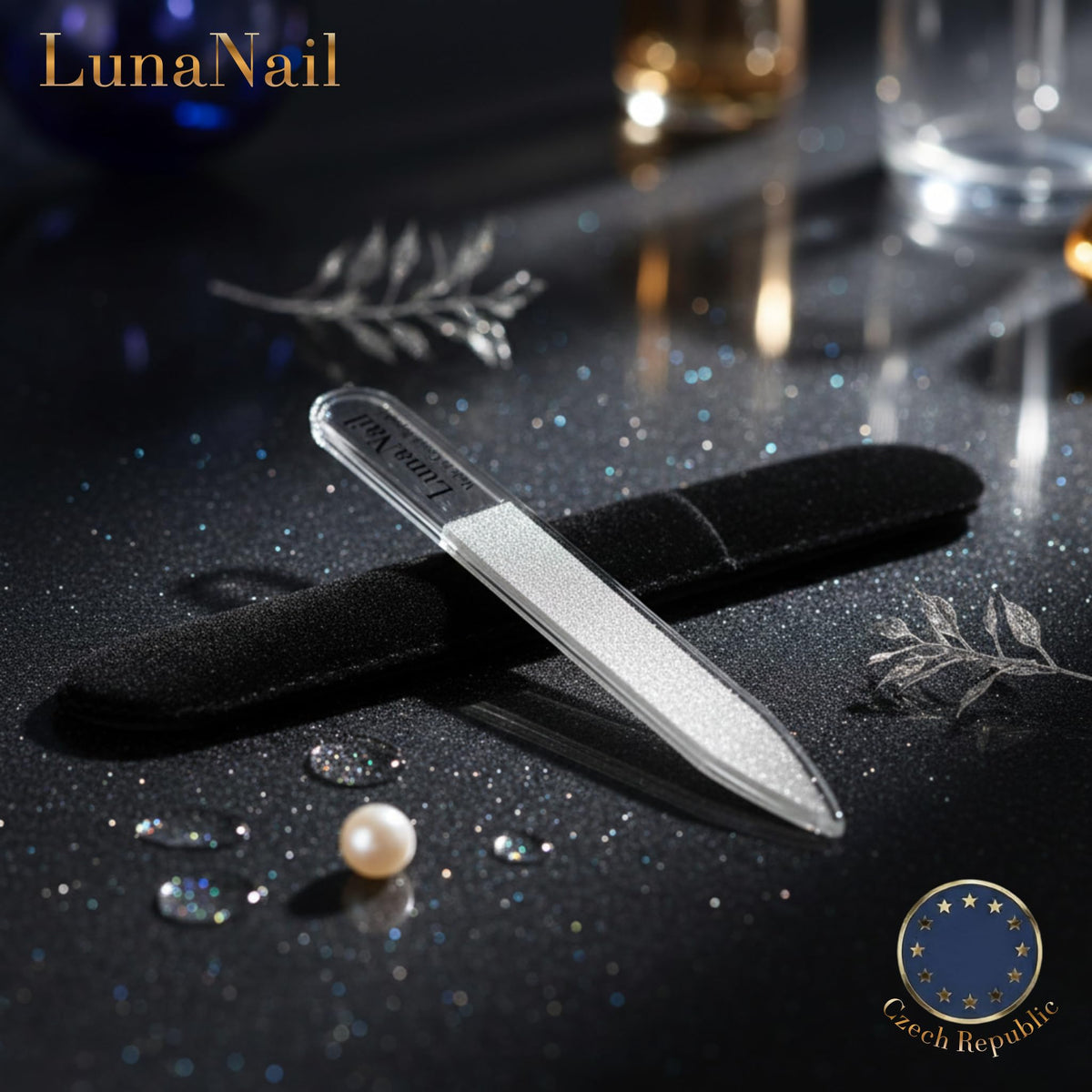 LunaNail Bohemian crystal edge close-up, durable professional-quality finish