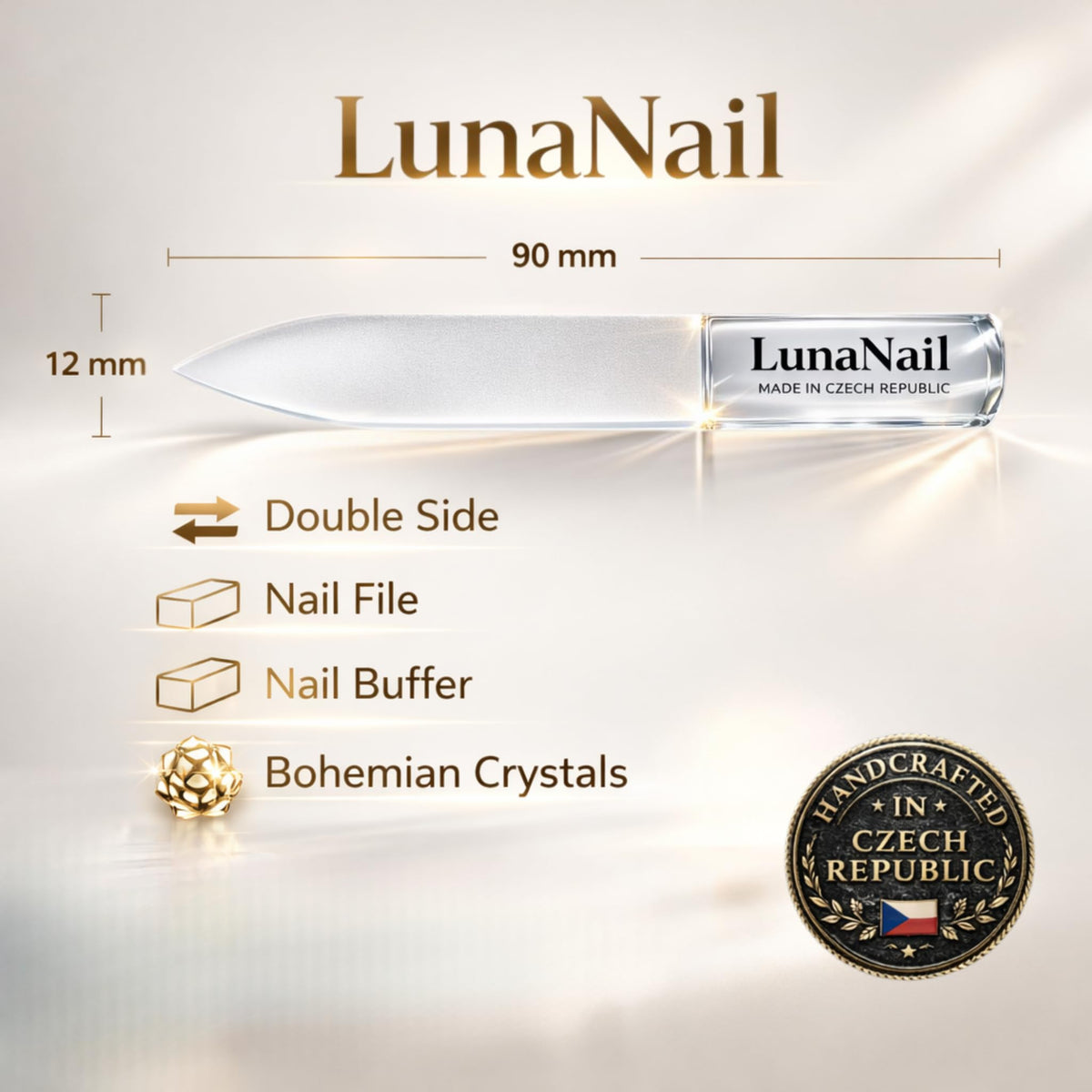 LunaNail buffer side polishing close detail, creates natural mirror shine