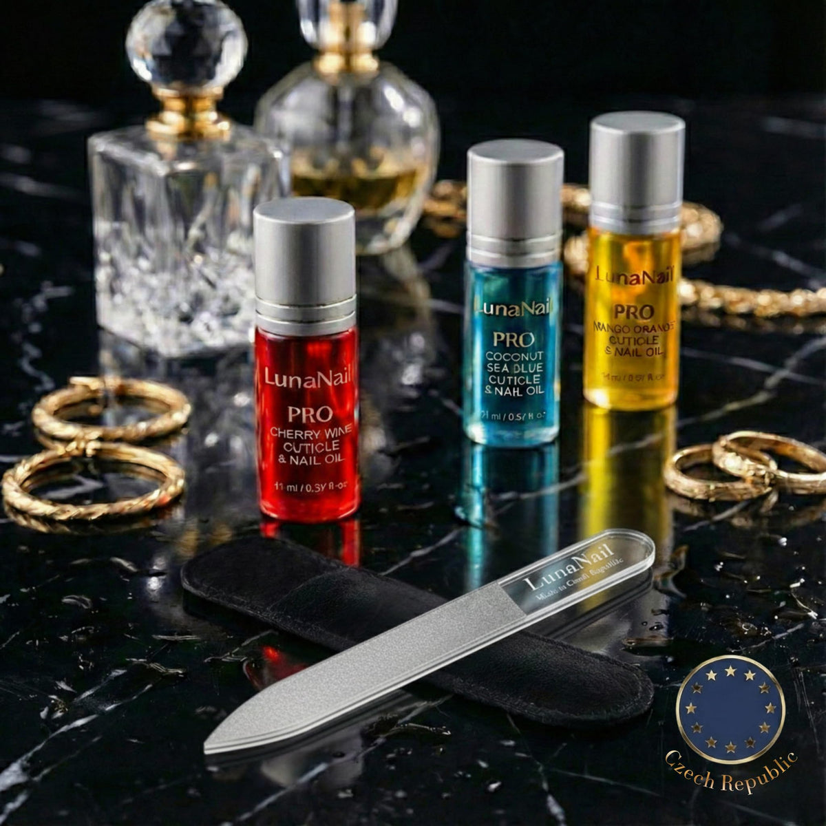 LunaNail glass file used on natural nails, gentle shaping with less damage