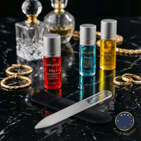 LunaNail glass file used on natural nails, gentle shaping with less damage