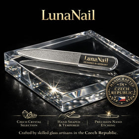 LunaNail file held in hand for scale, lightweight travel-friendly grooming