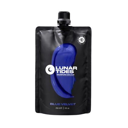 Lunar Tides front tube showing Blue Velvet navy color and packaging benefits