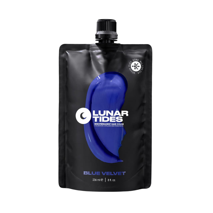 Lunar Tides front tube showing Blue Velvet navy color and packaging benefits