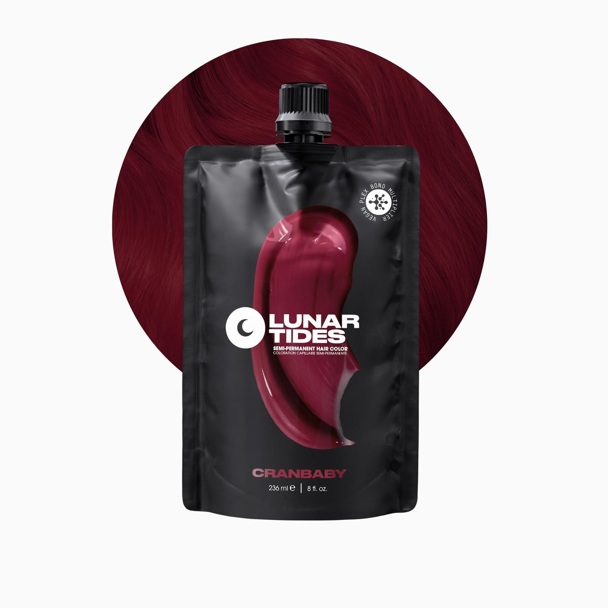 Lunar Tides Cranbaby front packaging showing vibrant cranberry tone and 8 fl. oz benefit
