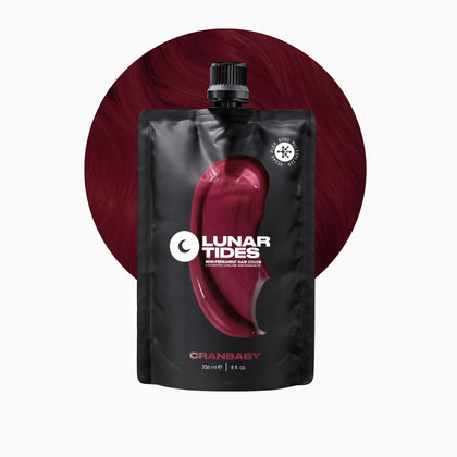 Lunar Tides Cranbaby front packaging showing vibrant cranberry tone and 8 fl. oz benefit