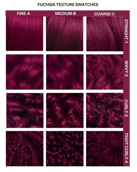 Before and after hair transformation using Lunar Tides Fuchsia, showing dramatic magenta-pink change