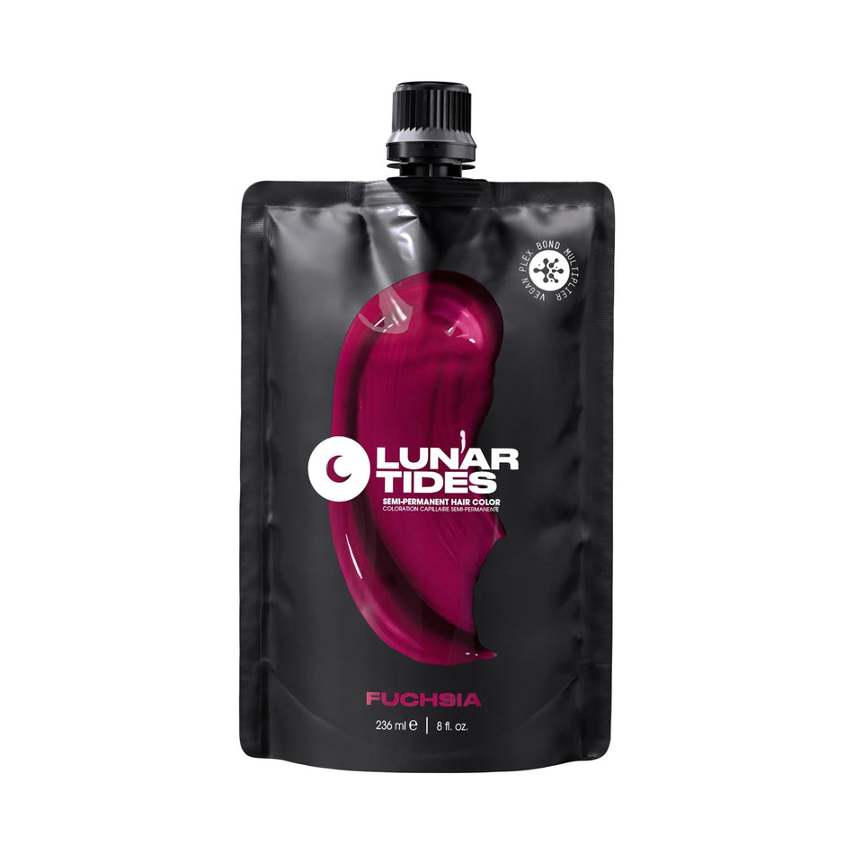 Lunar Tides jar front view showing vibrant fuchsia color and product benefits