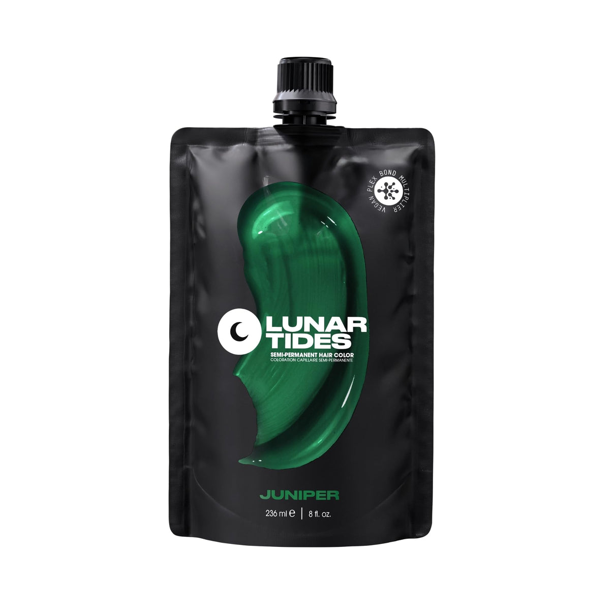 Lunar Tides front packaging showing Juniper green tube and brand, clear product identity
