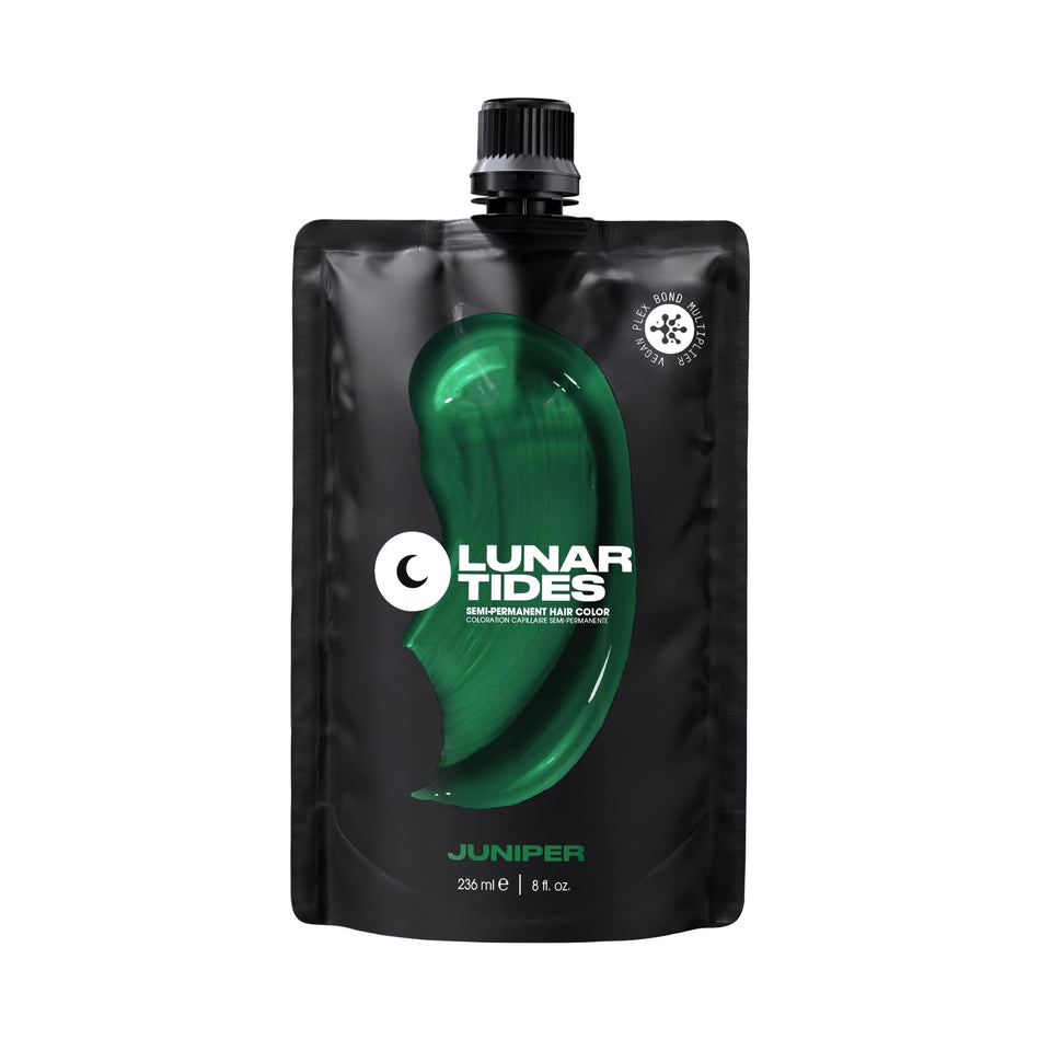 Lunar Tides front packaging showing Juniper green tube and brand, clear product identity