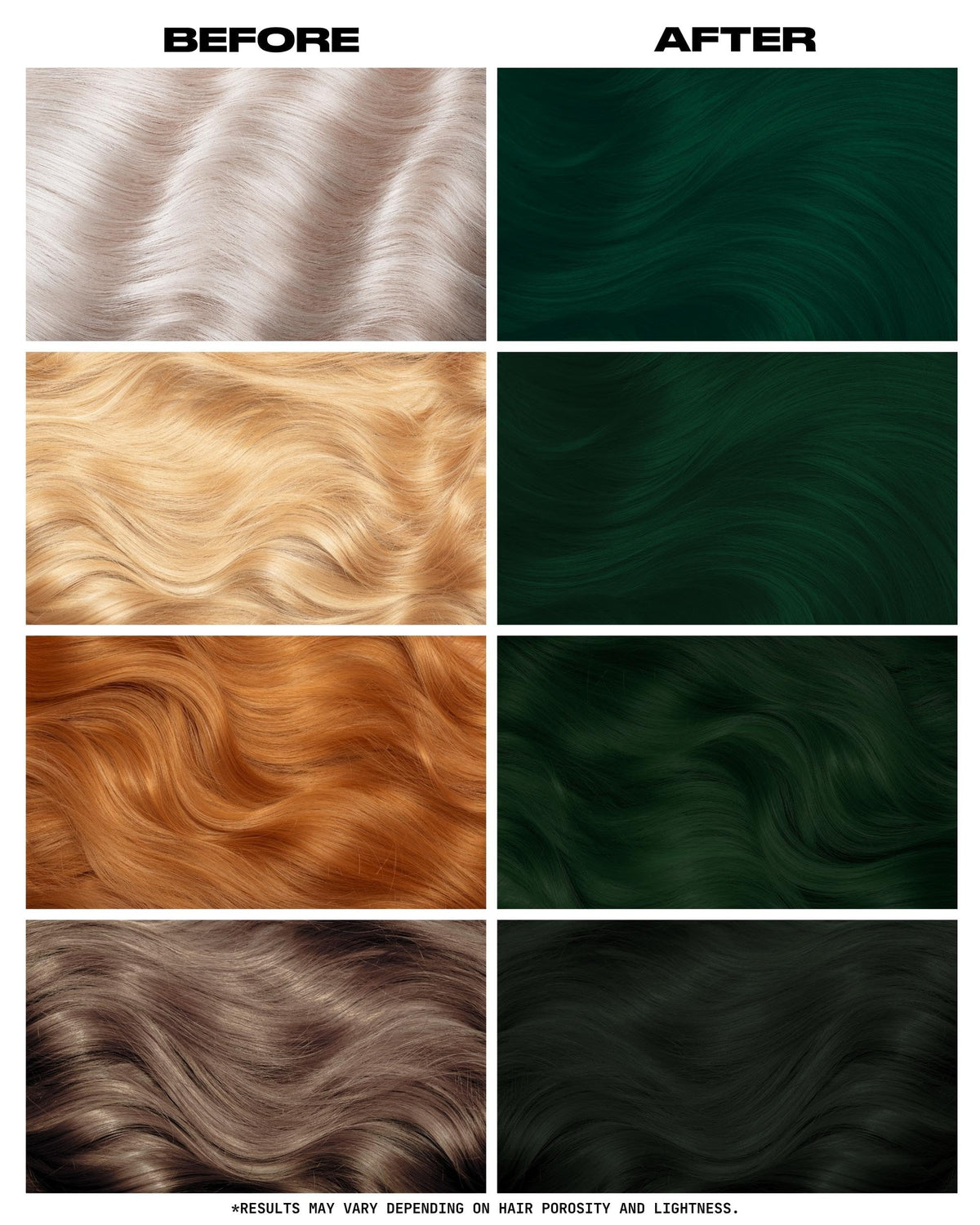 Lunar Tides before and after on bleached hair, demonstrates vivid Juniper result