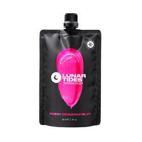 Lunar Tides bottle front view showing neon dragonfruit label and vibrant pink color