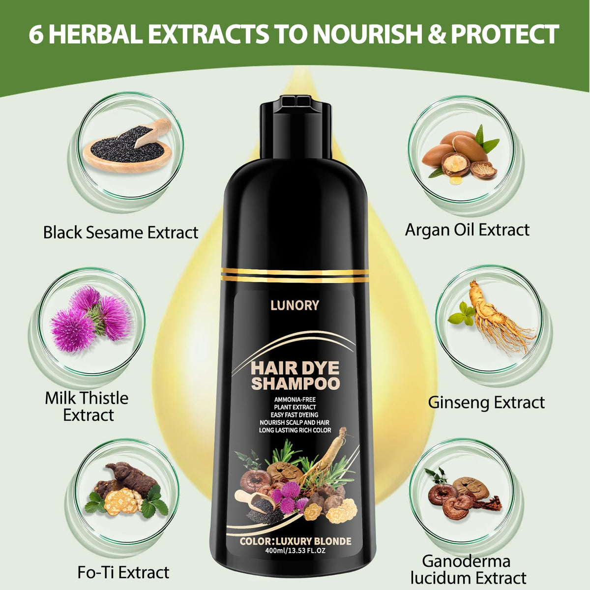 Lunory shampoo being applied to dry hair for easy at-home coloring