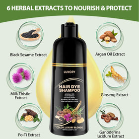 Lunory shampoo being applied to dry hair for easy at-home coloring