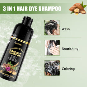Lunory woman in bathroom using shampoo for effortless color refresh