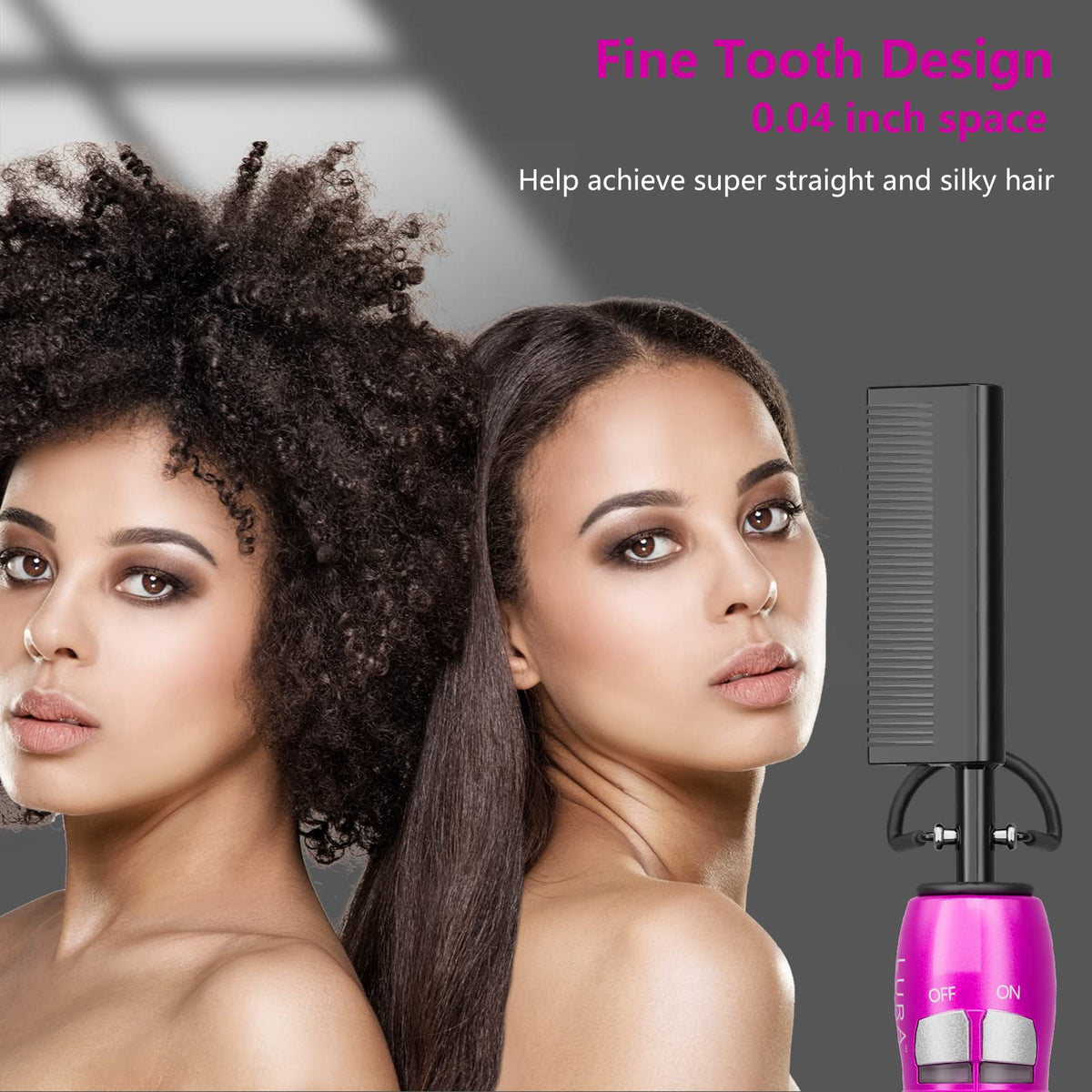 LURA hot comb with anti-scald shield attached protecting scalp and minimizing burns
