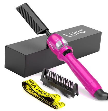 LURA pink hot comb front view showing sleek body and controls, easy handling benefit