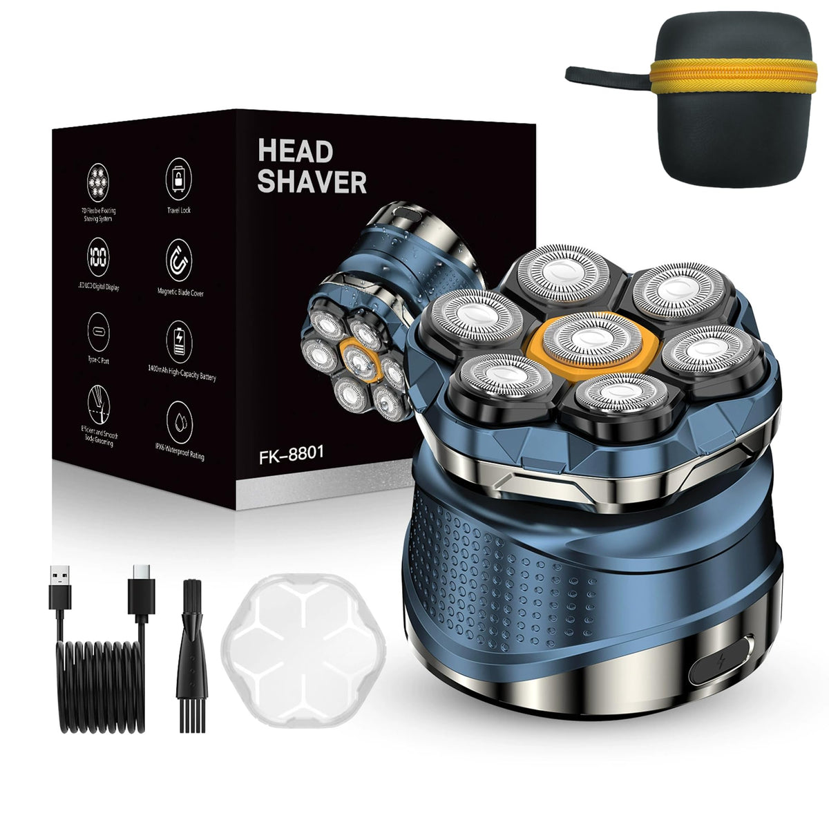 LURCAZT front view with box showing sleek shaver design and travel-ready packaging benefit