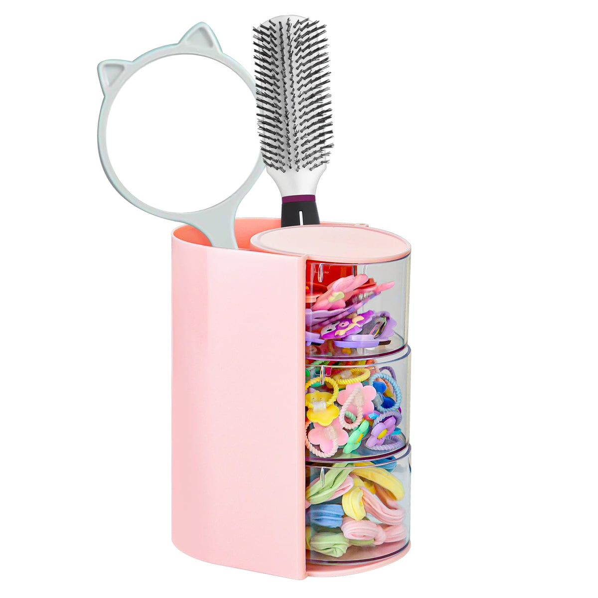 Luscinia front view of pink organizer showing neat storage benefit