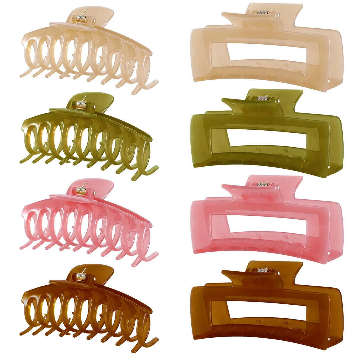 LuSeren front view of eight jelly hair clips showing colors and packaging benefit