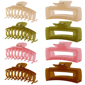 LuSeren front view of eight jelly hair clips showing colors and packaging benefit