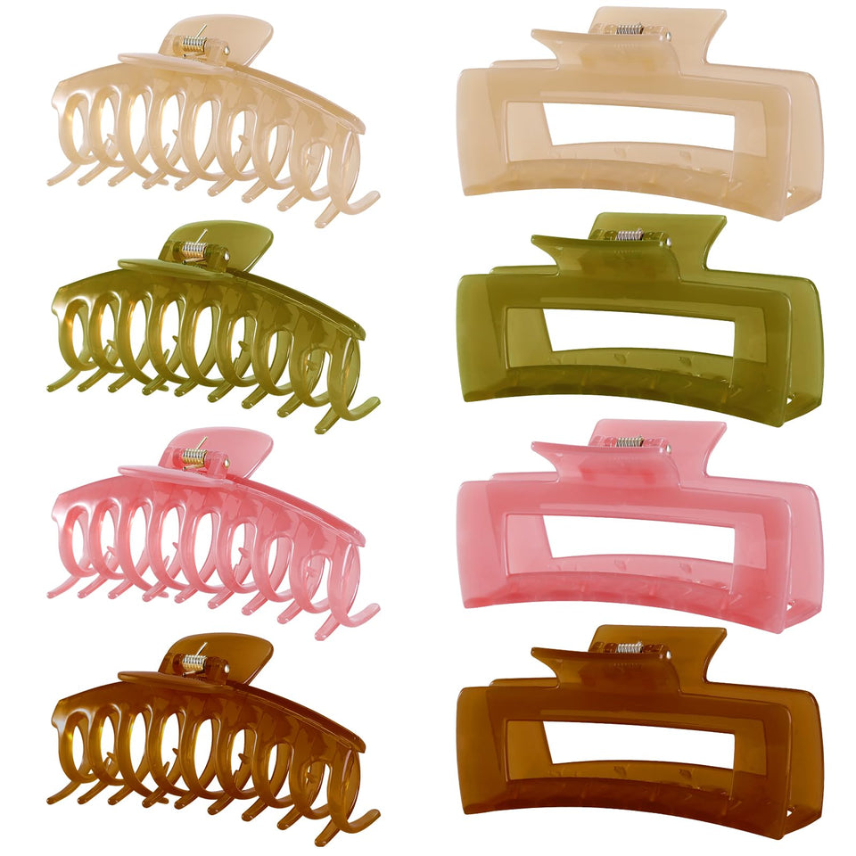 LuSeren front view of eight jelly hair clips showing colors and packaging benefit