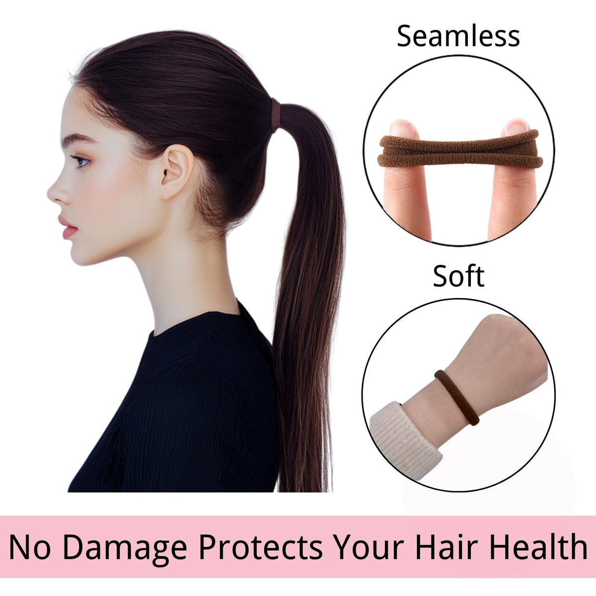 LuSeren hair tie held in hand showing size and easy portability benefit