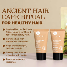 Luseta shampoo and conditioner being applied in shower on wet hair for smoother hair